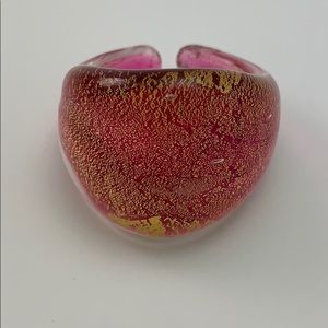 Raspberry and 24kt Gold Flake Glass Ring Size 8.5
